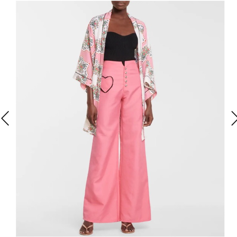 RODARTE Pink High-rise wide-leg twill heart pocket pants size 2